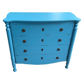 Wanderlust Deco Comoda de madera lacado azul envejecido de 4 cajones 100x40x90cmh cm