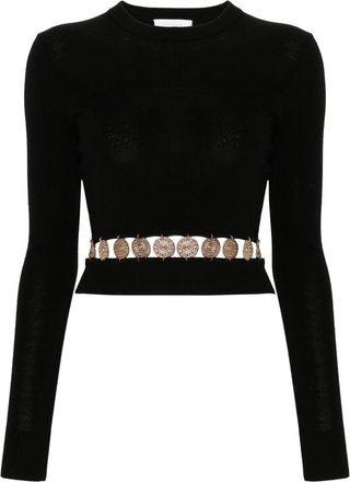 Paco Rabanne ribbed-knit studded top - women - Wool/Silk - S - Black