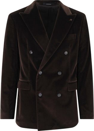 Tagliatore Dark Brown Double-Breasted Peak Lapel Velvet Blazer