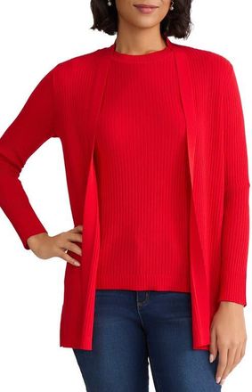 Jones New York Sutton Open Front Rib Cardigan in Rouge at Nordstrom, Size X-Small