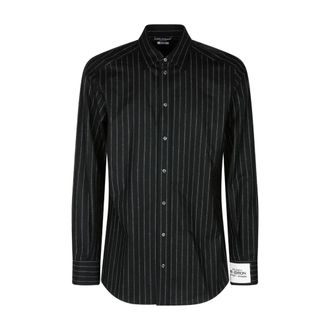 Dolce & Gabbana Casual Shirts, male, Black, Size: M Black Striped Shirt Classic Collar