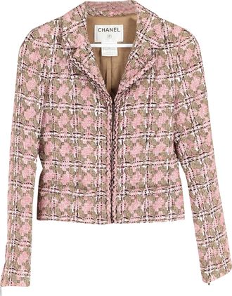 Chanel Pre-owned Womens Houndstooth Tweed Blazer in Pink Cotton - Multicolour - Size X-Small