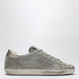 Golden Goose Super-Star taupe grey/glitter suede sneakers