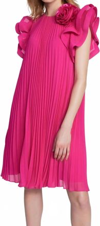 Joseph Ribkoff Pleat Dress In Shocking Pink