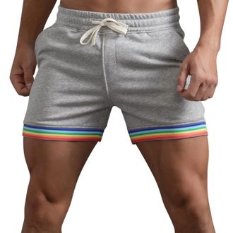 Generic Mens Summer Cotton Shorts 2024 Solid Color Rainbow Pants Gay Shorts for Men Pride Shorts with Drawstring Elasticated Waist Sports Shorts Casual Loose 