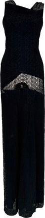 Roland Mouret Eyelet Lace Maxi Dress in Navy Blue Cotton