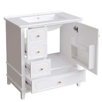 Urban Meuble Mueble bajo lavabo de 76,5 cm blanco con lavabo de cer&aacute;mica y cajones