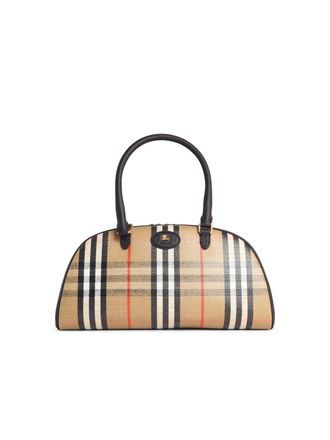 Burberry Mittlere Burberry-Tasche Bowling Highlands aus beige-sandfarbener Baumwollmischung