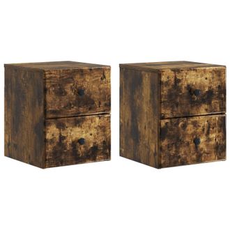 vidaXL Mesita De Noche De Pared 2 Pcs Roble Ahumado 34,5 X 33 X 40 Cm Vidaxl