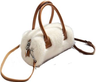 Generic Womens Plush Bags Winter Plush Fluffy Handbags Soft Faux Fur Pink White Tote Shoulder Bag For Women Wedding Party Bolsas(Color-02)