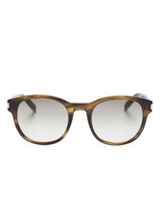 Saint Laurent Eyewear Occhiali da sole tondi con logo inciso - Marrone