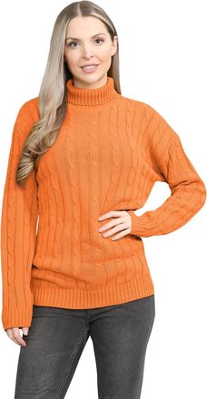 Janisramone Polo High Neck Jumpers for Women UK, Cable Knitted Long Sleeve Ladies Jumpers, Casual Pullover Winter Turtle Neck Tops for Women Size 8-100 Neon Orang