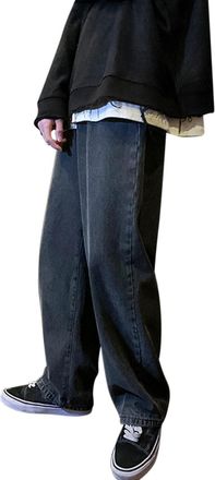 Generic Mens Wide Leg Baggy Jeans, Elastic Waist Mens Baggy Jeans Street Wide Leg Trousers MenS Straight Fit Loose Plus Size Straight Oversized Denim Pants Wi
