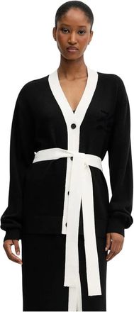 Karl Lagerfeld Truien & Vesten, Dames, Zwart, S, Katoen, Contrast-panel Logo Cardigan