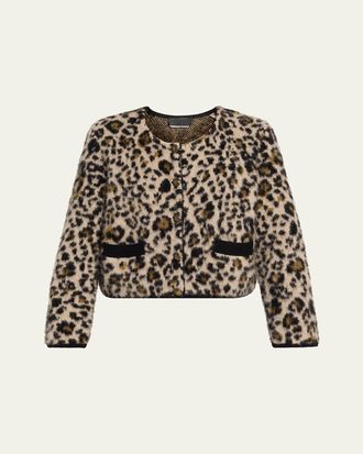 Nili Lotan Beyton Leopard-Print Fuzzy Cashmere Cardigan
