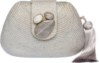Raf&eacute; New York Tamu Embroidered Bean Clutch in Light Grey at Nordstrom, Size Small