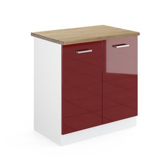 Vicco Armario Bajo Para Fregadero R-line, Rojo Burdeos Alto Brillo, 80 Cm, Et Roble Vicco