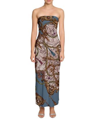 Marchesa Strapless Printed Midi Dress