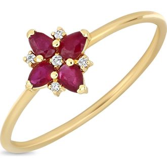 Bony Levy El Mary Ruby & Diamond Flower Ring in 18K Yellow Gold/Ruby at Nordstrom Rack, Size 6.5