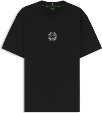 BOSS Stretch-cotton T-shirt with tennis artwork