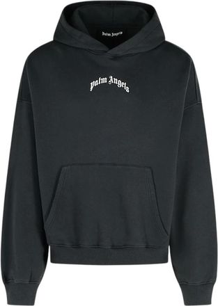 Palm Angels Sudadera con capucha holgada y logo curvo en la espalda - Sweatshirts & Hoodies - Hombre - Negro - M