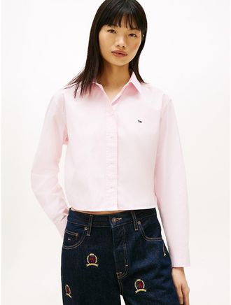Tommy Hilfiger Womens Tommy Jeans Relaxed Cropped Shirt - Pink - XS
