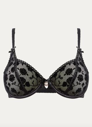 Lounge Flocked Floral Balcony BH - Zwart - 65 / DD