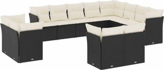 vidaXL Set De Sof&aacute;s De Jard&iacute;n 12 Piezas Cojines Rat&aacute;n Sint&eacute;tico Negro Vidaxl