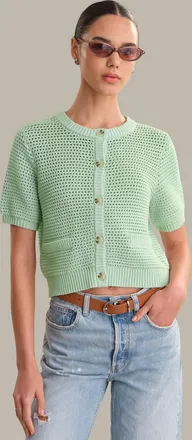 525 america Celine Cotton Pointelle Cardigan In Silt Green