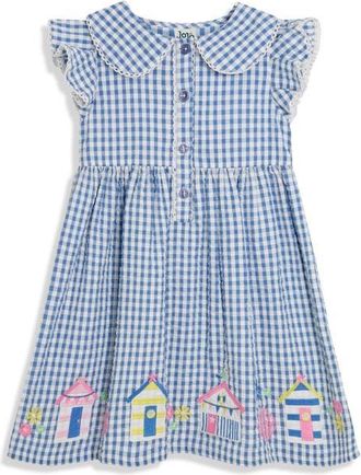 JoJo Maman Bébé Seaside Appliqué Cotton Gingham Dress in Blue at Nordstrom, Size 12-18M