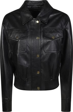 Max Mara Biada Bomber - Dames - Leren en Su&egrave;de Jassen - Zwart - L - Leer - Jassen