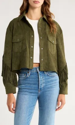Blank NYC Faux Suede Fringe Jacket in Kale Chips at Nordstrom, Size Medium