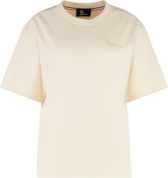 Moncler Tops, Dames, Beige, M, Katoen, Katoenen T-shirt met ronde hals