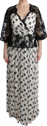 Dolce & Gabbana Gestippelde Maxi Jurk Met Kanten Overlay