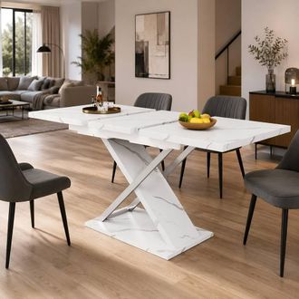 Merax Extendable White Marble Effect Dining Table with Cross Legs