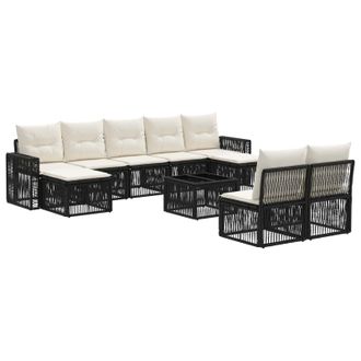 vidaXL Conjunto De Sof&aacute;s De Jard&iacute;n 10 Pcs Negro Y Blanco Crema Vidaxl