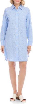 Karen Kane Embellished Long Sleeve Cotton Shirtdress in Blue at Nordstrom, Size X-Large