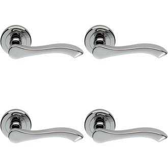 Loops 4x PAIR Scroll Shaped Handle on Chamfered Edged Round Rose Polished Chrome