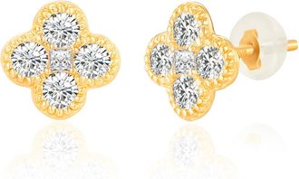 MAX + STONE Solid 10K Yellow Gold Clover Cubic Zirconia Stud Earrings