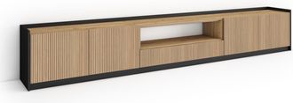 Skraut Home Skraut Home - Mueble Tv, Televisi&oacute;n, Muebles De Sal&oacute;n, Almacenaje, 310x37x50cm, Para Tv Hasta 80, Con Almacenamiento, Estilo Moderno, Roble Y Negro