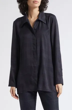 Marella Ballata Point Collar Plaid Shirt in Navy at Nordstrom, Size 12