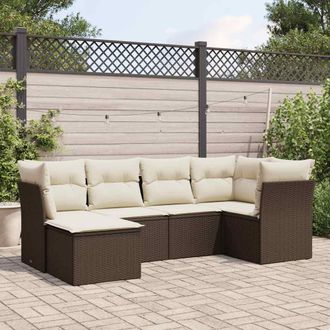 vidaXL Vidaxl - Set Sof&aacute;s De Jard&iacute;n 6 Piezas Y Cojines Rat&aacute;n Sint&eacute;tico Marr&oacute;n