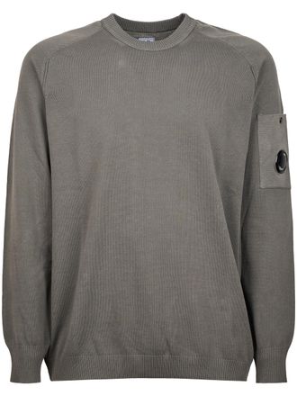 C.P. Company Cotton Crepe Crewneck Sweater with Lens Detail