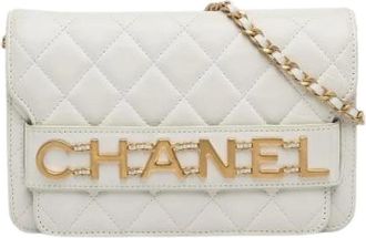 Chanel Pre-owned Portemonnee met Ketting - Dames - Vintage Accessoires - Wit - ONE Size - Leer - Vintage