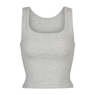 SKIMS Camiseta sin mangas de algod&oacute;n acanalado - Tops - Mujer - Gris - 2XS