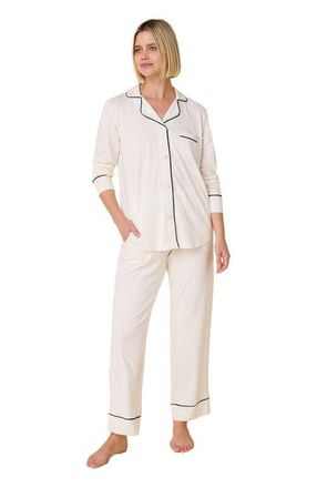 The Cats Pajamas Pima Knit Pajama Set in Ivory at Nordstrom, Size X-Large