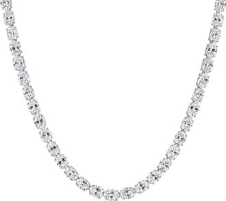 Pompeii3 53 Ct TW Oval Diamond Tennis Necklace 17 14k White Gold Lab Grown