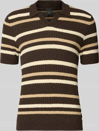 Bugatti Slim Fit Poloshirt mit V-Ausschnitt in Dunkelbraun, Gr&ouml;&szlig;e XXXL