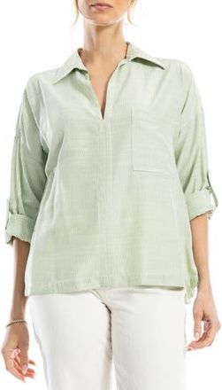 Max Studio Stripe Collared Top in Green/Off White Mini Stripe at Nordstrom Rack, Size X-Large