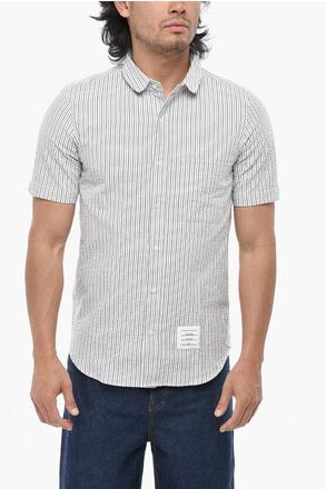 Thom Browne Seersucker Cotton Short-Sleeve Shirt with Club Collar size Xxs